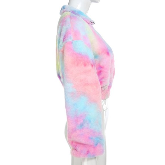 Winter Fleece Colorful Crop Hoodie - Picture 3 of 8